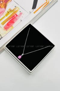 Lamelif Pembe Kristal Taşlı Zirkon Damla Kolye