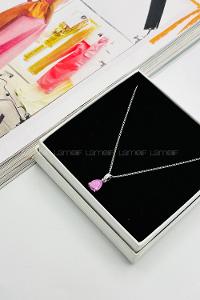 Lamelif Pembe Kristal Taşlı Zirkon Damla Kolye