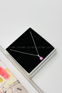 Lamelif Pembe Kristal Taşlı Zirkon Damla Kolye