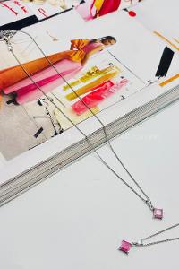 Lamelif Pembe Kristal Taşlı Zirkon Kolye