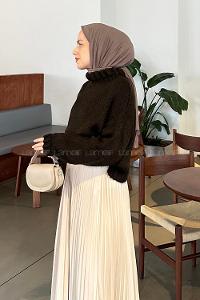 Lamelif Crop Kazak Acı Kahve