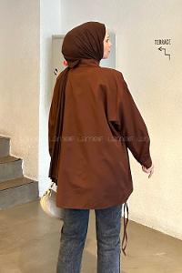 Lamelif Oversize Gömlek Acı Kahve