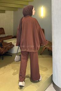 Lamelif Oversize Sweatshirt İkili Tesettür Takım Acı Kahve