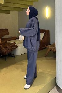Lamelif Oversize Sweatshirt İkili Tesettür Takım Antrasit