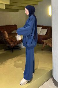 Lamelif Oversize Sweatshirt İkili Tesettür Takım Lacivert