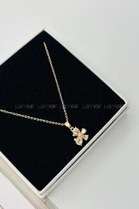 Lamelif Gold Kristal Taşlı Zirkon Kelebek Kolye