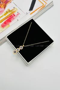 Lamelif Gold Kristal Taşlı Zirkon Üç Nazar Kolye