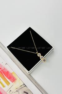 Lamelif Gold Kristal Taşlı Zirkon Üç Nazar Kolye