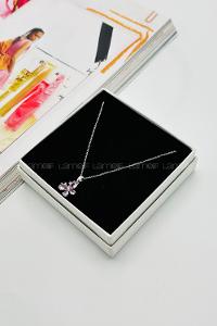 Lamelif Gümüş Kristal Pembe Taşlı Zirkon Kelebek Kolye