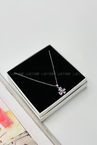 Lamelif Gümüş Kristal Pembe Taşlı Zirkon Kelebek Kolye