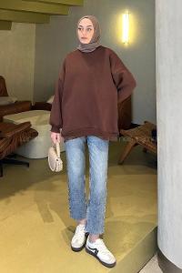 Bitter Brown Crew Neck Long Arm Unprinted Sweatshirt