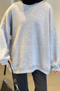 Lamelif Jasmin Bisiklet Yaka Oversize Sweat Gri