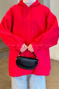 Fuchsia Hood Neck Balloon Sleeve Arm Sweatshirt