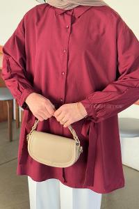 Claret Red Shirt Collar Long Arm Cotton Shirt