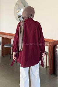 Claret Red Shirt Collar Long Arm Cotton Shirt