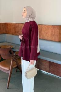 Lamelif Yırtmaç Detaylı Sweat Bordo