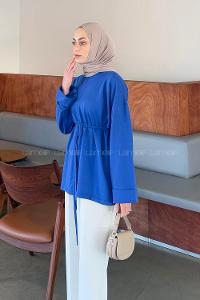 Lamelif Yırtmaç Detaylı Sweat Saks Mavisi