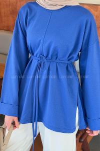 Lamelif Yırtmaç Detaylı Sweat Saks Mavisi