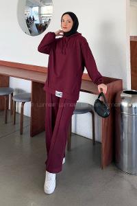 Lamelif Balance Armalı Çımalı İkili Tesettür Takım Bordo