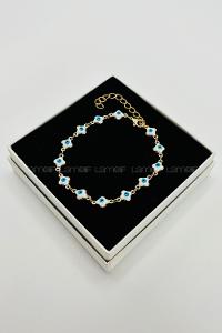 Lamelif Gold Beyaz Yonca Nazar Zarif Bileklik