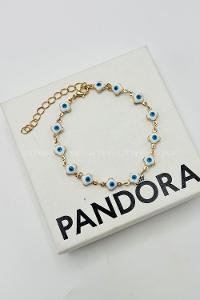 Lamelif Gold Beyaz Yonca Nazar Zarif Bileklik