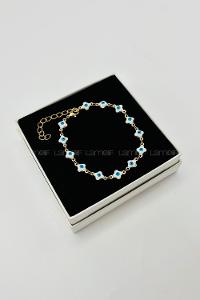 Lamelif Gold Beyaz Yonca Nazar Zarif Bileklik