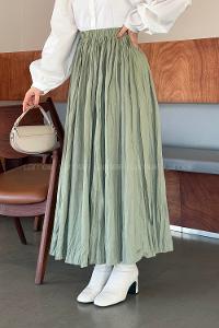 Lamelif Kraşlı Tesettür Etek Çağla Yeşili