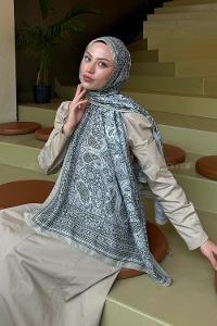 Lamelif Retro Desen Soft Şal Mint Yeşili