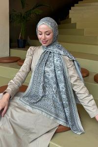 Lamelif Retro Desen Soft Şal Mint Yeşili