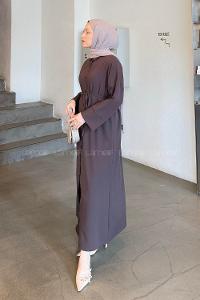 Lamelif Takma Manşet Detaylı Dabıl Tesettür Elbise Acı Kahve