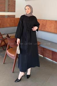 Lamelif Takma Manşet Detaylı Dabıl Tesettür Elbise Siyah
