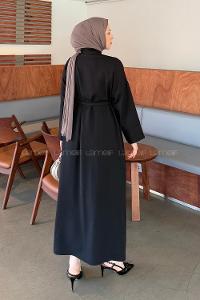 Lamelif Takma Manşet Detaylı Dabıl Tesettür Elbise Siyah