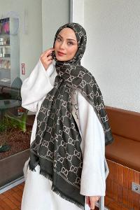 Lamelif G Desen Kaşmir Çift Taraflı Şal Koyu Yeşil Haki