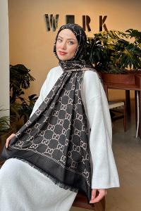 Lamelif G Desen Kaşmir Çift Taraflı Şal Siyah Vizon