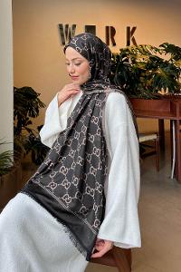 Lamelif G Desen Kaşmir Çift Taraflı Şal Siyah Vizon