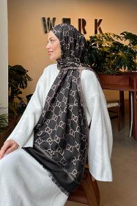 Lamelif G Desen Kaşmir Çift Taraflı Şal Siyah Vizon