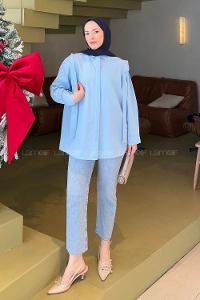 Baby Blue Shirt Collar Long Arm Cotton Shirt