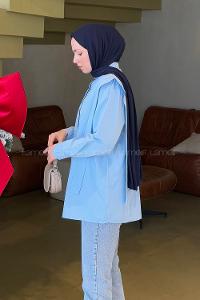 Baby Blue Shirt Collar Long Arm Cotton Shirt