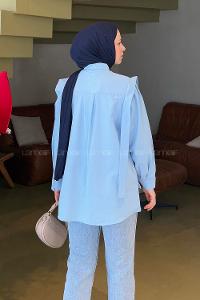 Baby Blue Shirt Collar Long Arm Cotton Shirt