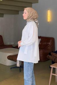 Lamelif Omuz Vatka Detaylı Tesettür Gömlek Beyaz