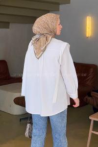 Lamelif Omuz Vatka Detaylı Tesettür Gömlek Beyaz