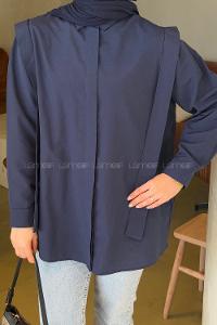 Lamelif Omuz Vatka Detaylı Tesettür Gömlek Lacivert