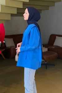 Lamelif Omuz Vatka Detaylı Tesettür Gömlek Saks Mavisi