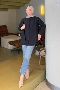 Black Shirt Collar Long Arm Cotton Shirt