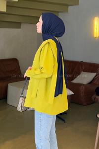 Lamelif Omuz Vatka Detaylı Tesettür Gömlek Yağ Yeşili