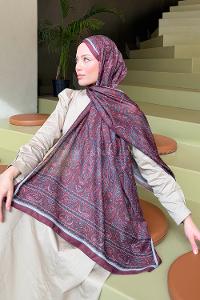 Lamelif Retro Desen Soft Şal Koyu Bordo