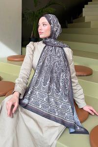 Lamelif Retro Desen Soft Şal Siyah Vizon