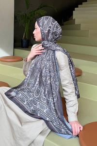 Lamelif Retro Desen Soft Şal Siyah Vizon