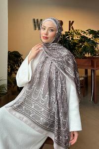 Lamelif Retro Desen Soft Şal Taş