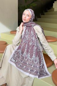 Lamelif Retro Desen Soft Şal Taş Bordo